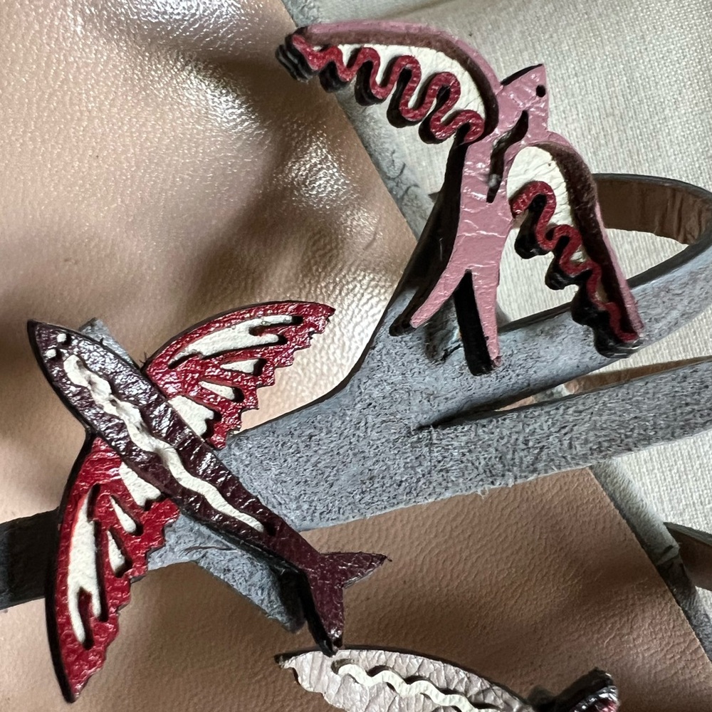 AUTHENTIC Valentino Gray Leather & Suede ‘Bird’ Heels size 37.5 or 7/7.5 US - Picture 3 of 8